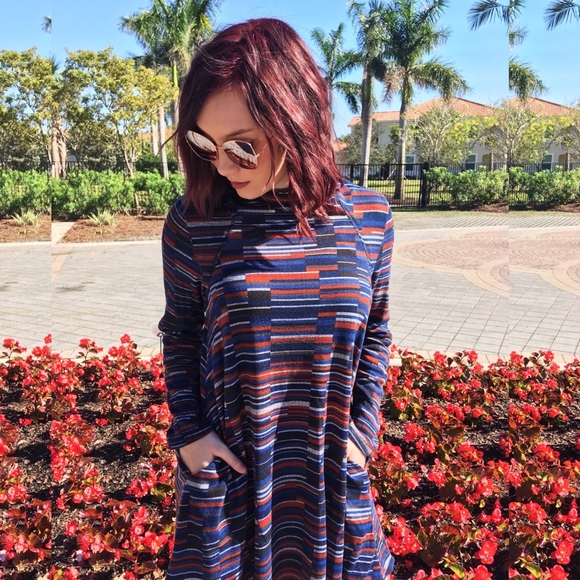 Navy Multi Long Sleeve Stripe Dress - Picture 2 of 3